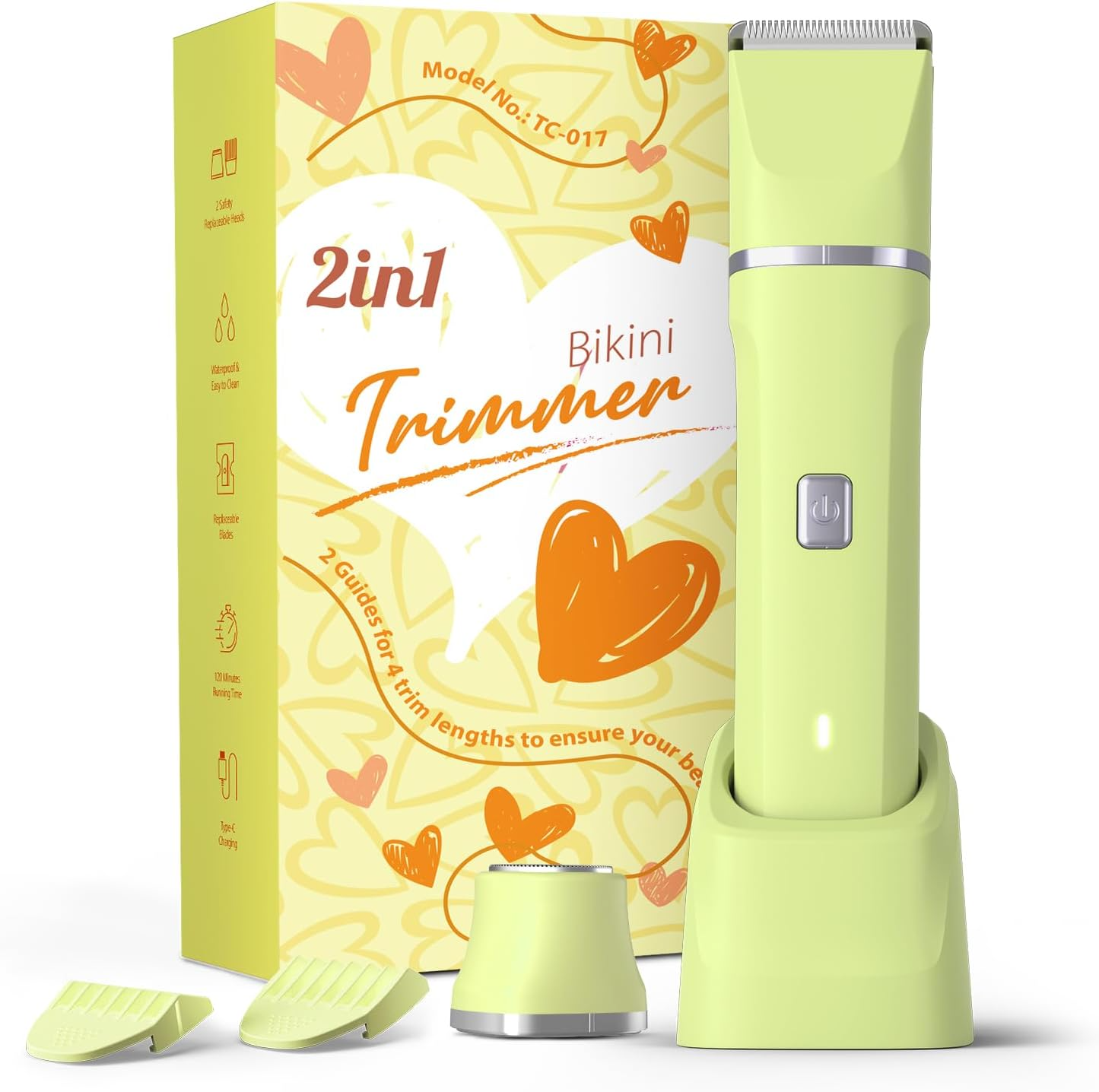 Bikini Trimmer for Women - Painless Electric Razors for Silk Skin,Cordless Body Shaver for Trip,Replaceable Lady Facial Razor, IPX7 Waterproof&Easy Cleaning, Ceramic Blade, USB Charge Dock Pink