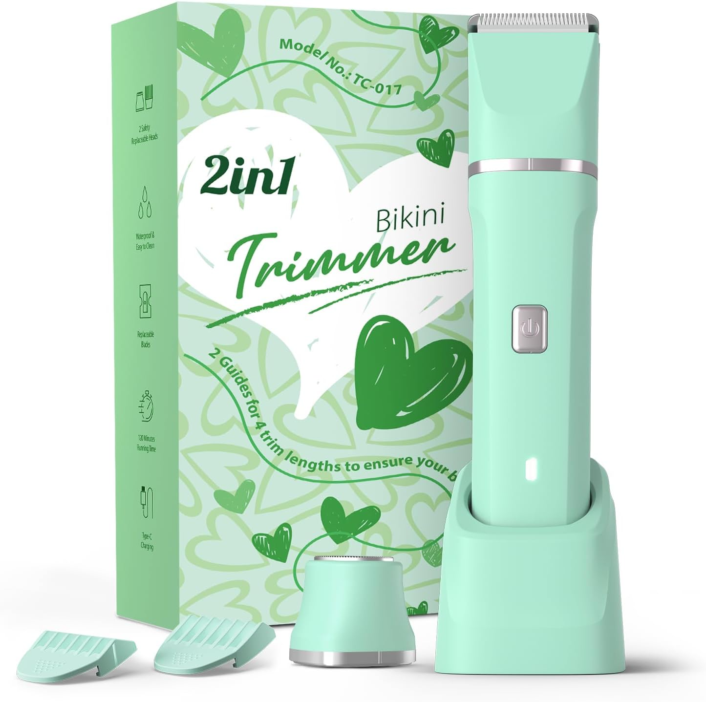 Bikini Trimmer for Women - Painless Electric Razors for Silk Skin,Cordless Body Shaver for Trip,Replaceable Lady Facial Razor, IPX7 Waterproof&Easy Cleaning, Ceramic Blade, USB Charge Dock Pink