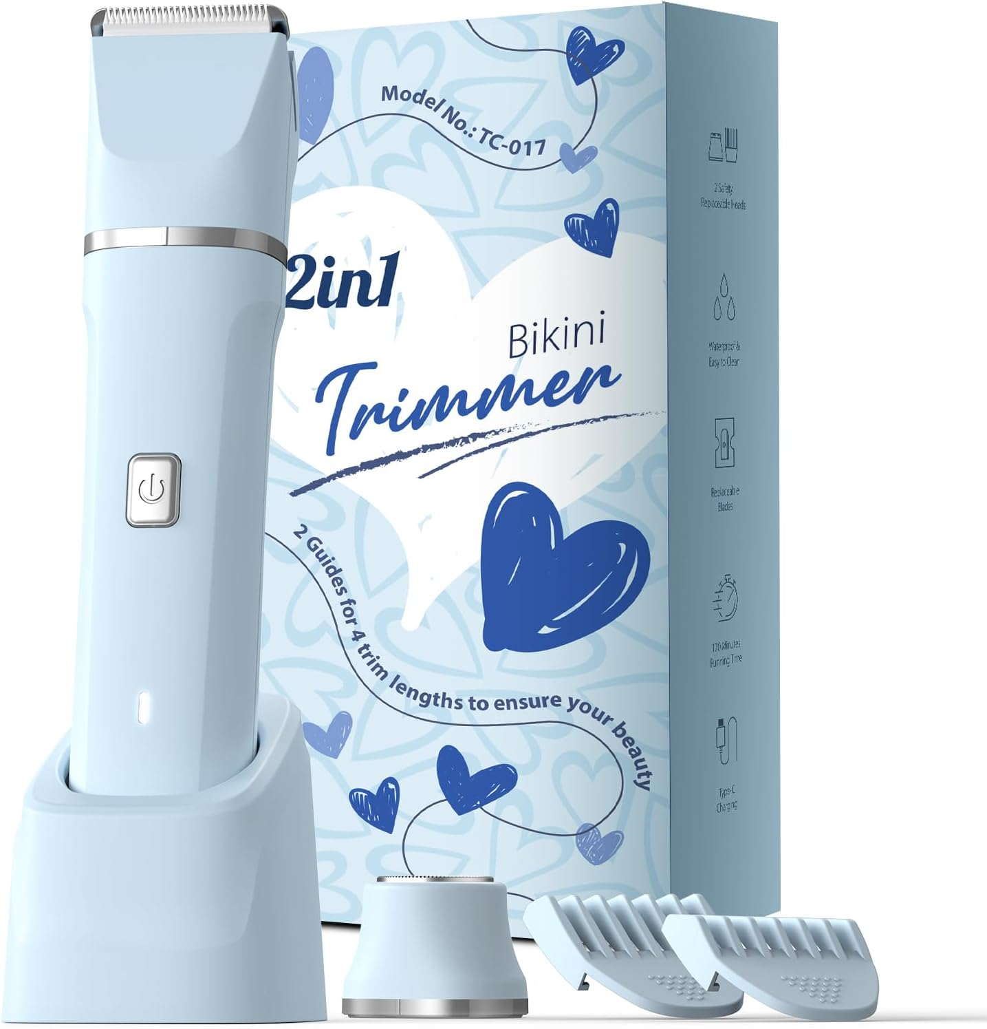 Bikini Trimmer for Women - Painless Electric Razors for Silk Skin,Cordless Body Shaver for Trip,Replaceable Lady Facial Razor, IPX7 Waterproof&Easy Cleaning, Ceramic Blade, USB Charge Dock Pink